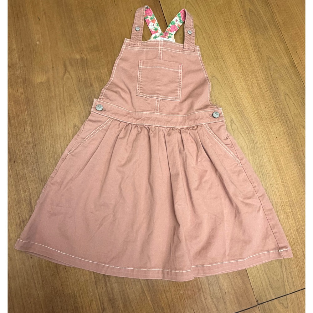 Mini Boden Girls Pink Overall Pinafore Dress Strawberry Print Size 7-8Y 128cm